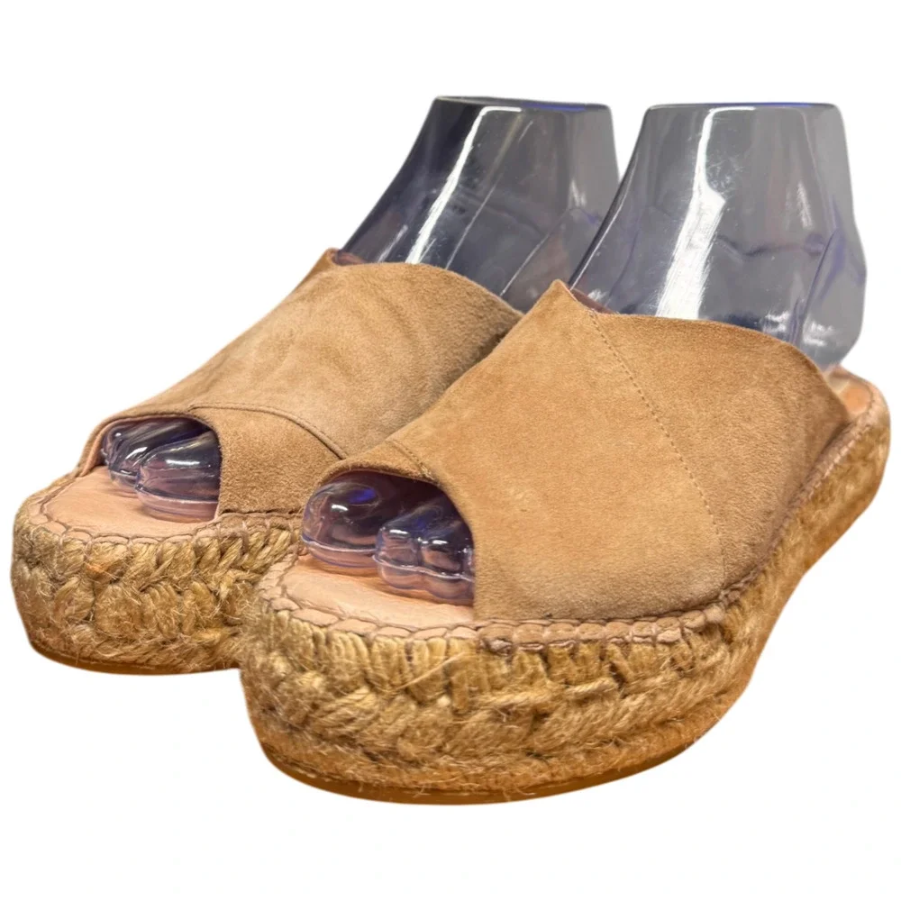 Gaimo Women's 6 Tan Suede Espadrilles Open Toe Wedge Low Platform
